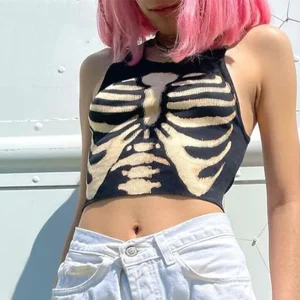 Summer Fashion Skull Y2K Gothic Tank Top E Girl Cropped T Shirts Women Casual Harajuku Skinny Alt Aesthetic Crop Tops Streetwear