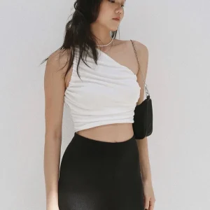 2021 Summer Sexy One Shoulder Crop Tank Top Women Y2K Top Ruched Short Cami Top Vest Streetwear Casual Slim Fitting Crop Tops